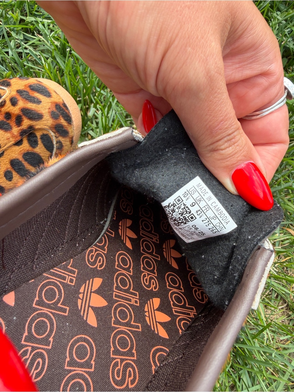 adidas Leopard Print Sneaker with White Stripes and Orange Accents - Picture 5 of 5